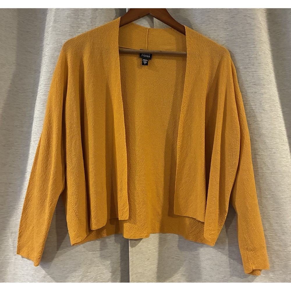 Eileen Fisher Women’s Large 100% Wool Mustard Yellow Open Front Cardigan